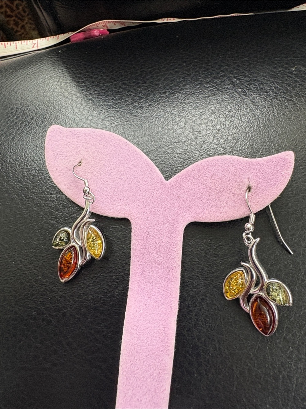 Sterling Silver Multi-Color Amber Drop Earrings Honey Green And Cognac Tones
